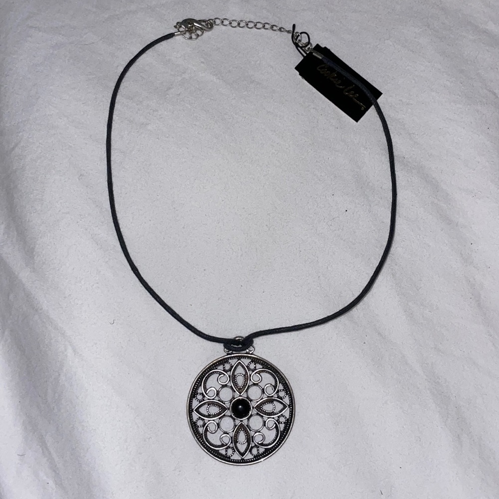 Silver and black pendant necklace